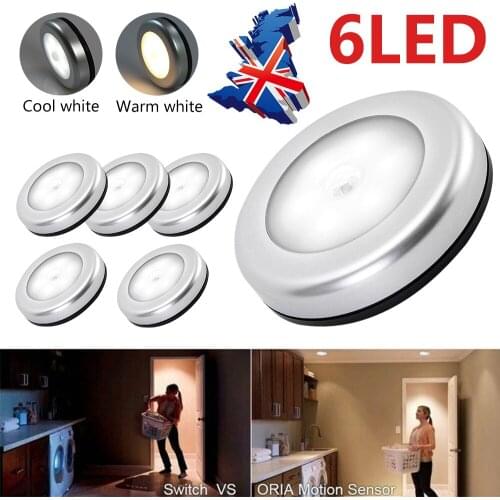 Motion Sensor Night Lights Bedroom Decor Lamp 6LED Kitchen Wireless Cabinet Light Staircase Closet Room Aisle Lighting Wall Lamp