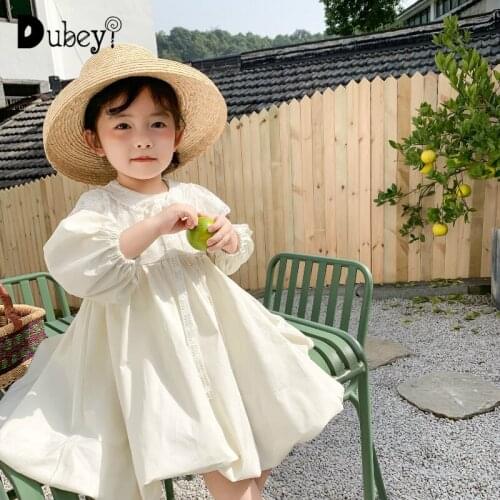 2021 New Girls Dress Korean Puff Sleeves Lace Princess Dress Girls Spring Clothes Toddler Fall Dress Little Girls Costume