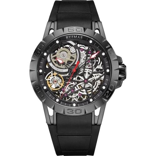 Japan CITIZEN Mechanical RUIMAS New Men Automatic Sports Skeleton Wristwatch Sapphire Crystal Silicone Band 50M Waterproof 6778