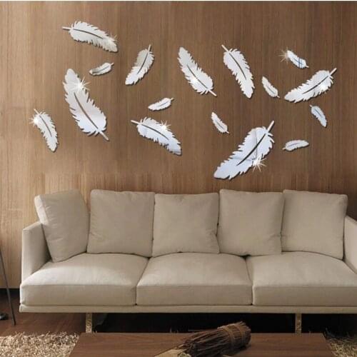 New Removable Home Mirror Wall Stickers Decal Art Vinyl Room Decor DIY Feather Wall Stick Decorations