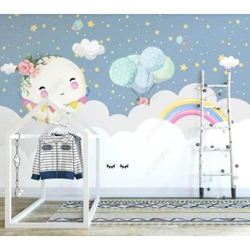 Custom papel parede hand-painted starry sky moon small balloon childrens room for living room bedroom decoration wallpaper
