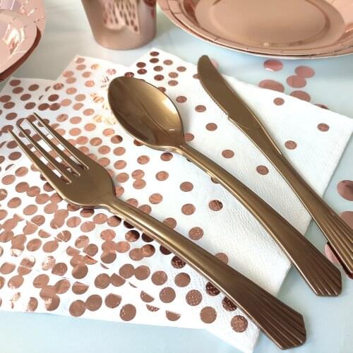 Disposable knife and fork spoon party tableware birthday party Wedding Rose Gold Plastic Luxury Dinnerware for Grand Event