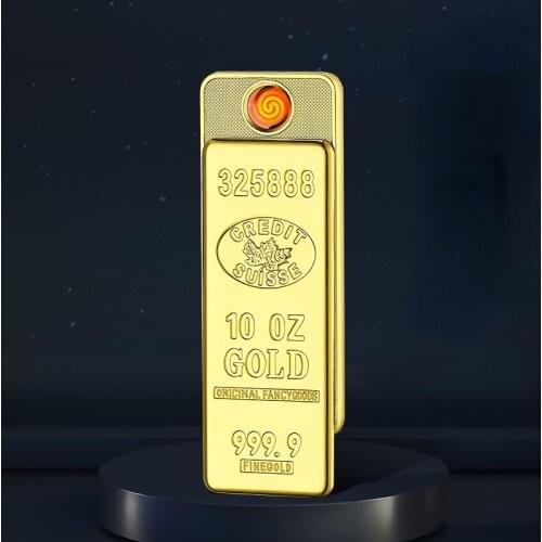 Gold Bar Lighter Creative USB Charging Cigarette Lighter Smoking Accessories for Weed Regalos Para Hombre Originales Cool Gift