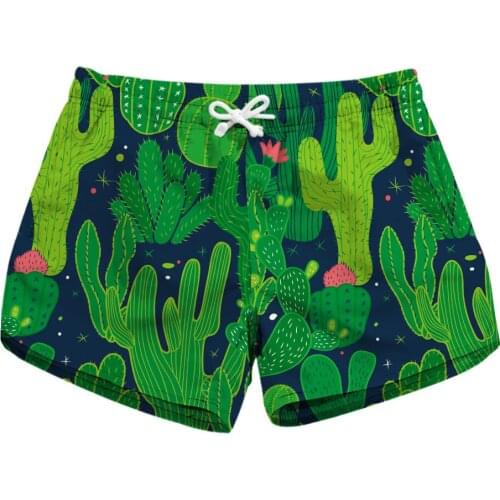 S To XL Elastic Women Summer Running Shorts Green Cactus Print Workout Beach Wearing Bottoms 3 Patterns