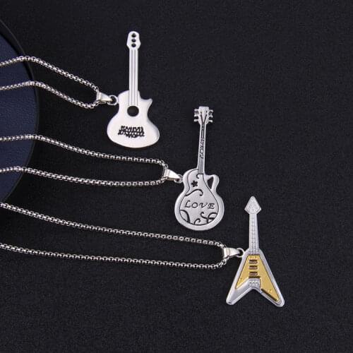 New college style golden guitar stainless steel necklace piano line art troupe musical instrument student pendant fashion access