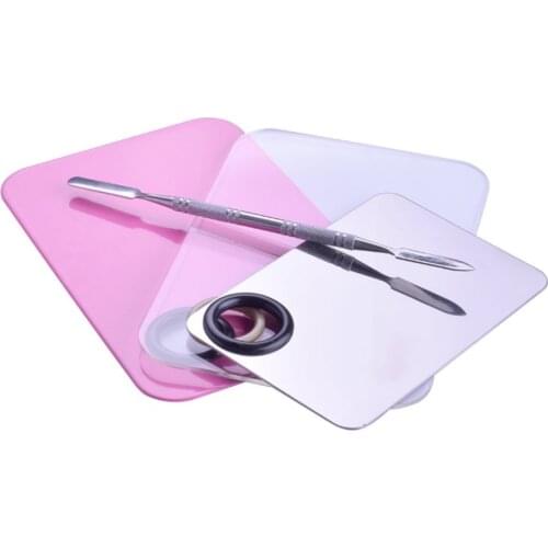 Makeup Palette Clear Acrylic Nail Stamping Plates Polish Gel Mixing Spatula Foundation Eyeshadow Stainless Steel Rod Manicure