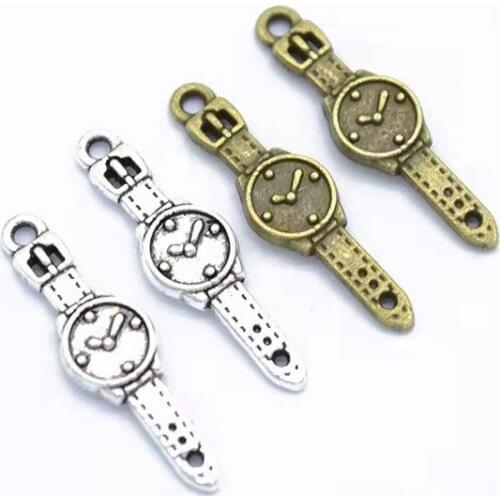 15pcs 24x7mm Antique Silver Antique Bronze Alloy Watch Charms Pendants For Bracelet Necklace Jewelry Making DIY Handmand Craft