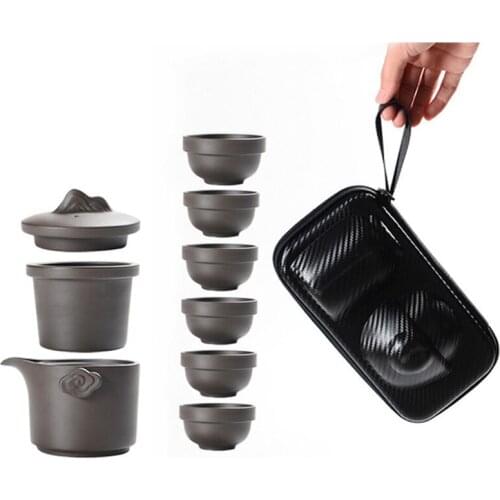 Portable Tea set include 1 Teapot 6 Teacups 1 bag,Beautiful and easy teapot kettle,Chinese Travel Purple Sand Teaset gaiwan