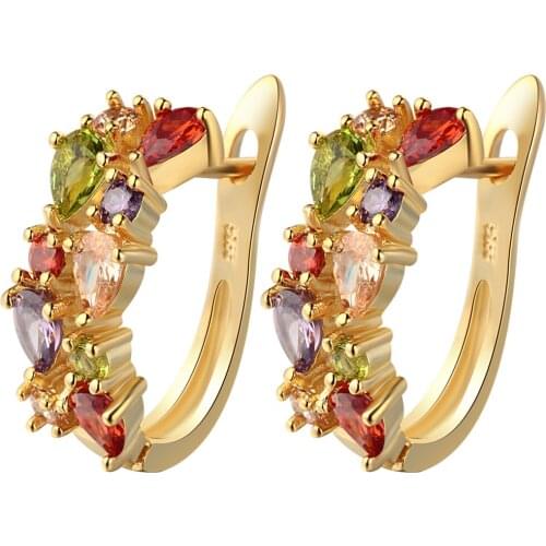 Seanlov Fashion Multi-color Cz Crystal Gold-color Earring For Women Luxury Wedding Engagement Inlay Elegant Earrings Jewelry