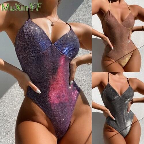 Sexy Women Flash Bikini Set 2021 One Pieces V-Neck Swimwear Lady Kpop Big Name Beach Bathing Suits New Swimming Clothing Female