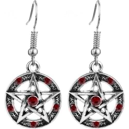 Feimeng jewelry Supernatural Pentagram Earrings Vintage Pentacle Red Black Crystal Dangle Earrings For Women Fashion Accessories