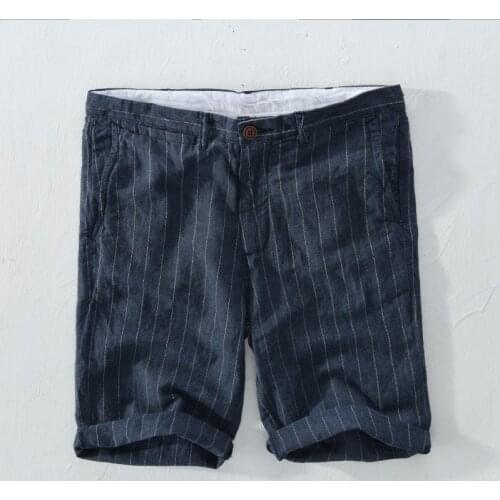 2018 New style linen shorts men striped casual mens shorts summer fashion loose short masculino 38 size flax short homme