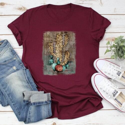 Cactus Leopard print graphic cute women fashion color print pure cotton casual hipster t shirt street style vintage tees tops