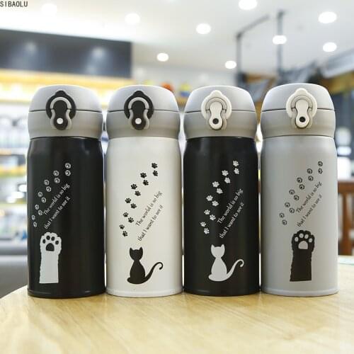 350ml Cartoon Cat Thermos Mug Cute Portable Stainless Steel Vacuum Flasks Thermal Water Bottle Tumbler Thermocup