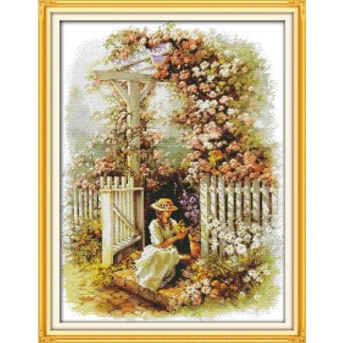 Everlasting Love Christmas Garden Girl Ecological Cotton Cross Stitch Kits 11CT Printed DIY Gift New Year Decorations For Home