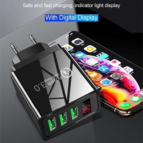 LED Multi USB Charger For iPhone 12 Pro Max Xiaomi Mi Samsung Fast Charger 3 Ports EU Multiple Wall Moblie Phone Charger Travel