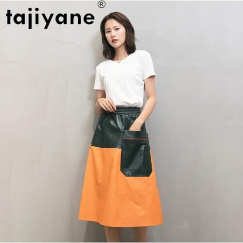 Skirts Leather Genuine Women Fashion 2021 New Spring Autumn Korean Style Woman Real Sheepskin Skirt Jupe Femme TN290
