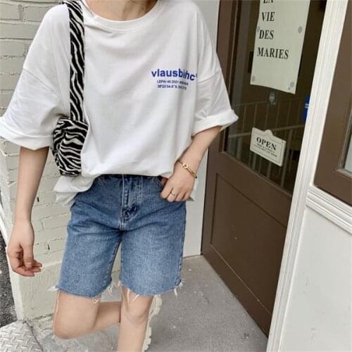 Female Korean Harajuku Casual Letter Retro Print Loose Tshirt Womens T-shirts Tops Japanese Kawaii Ulzzang Clothes For Women