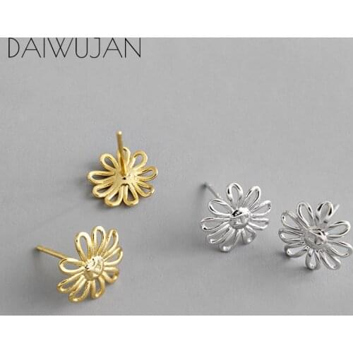 DAIWUJAN Korean Sweet 925 Sterling Silver Sunflower Earrings Simple Gold Silver Temperament Wild Stud Earrings OL Jewelry Gifts