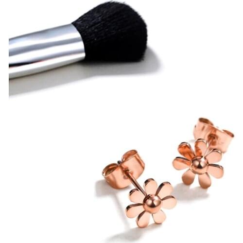 YUNRUO Top Brand Rose Gold Silver Color Daisy Stud Earring for Woman Girl Gift 316L Stainless Steel Fashion Jewelry Never Fade