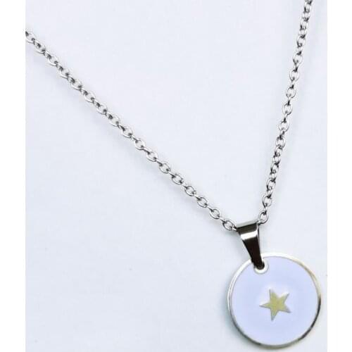 1pc New Stainless Steel Dainty Star Pendant Necklace Resin Round Stars Fashion Jewelry Women Girls Daily Wear Party Gift