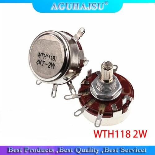 2PCS WTH118 2W 1A Potentiometer 1K 2.2K 4.7K 10K 22K 47K 100K 470K 1M WTH118-2W Round Shaft Carbon Rotary Taper Potentiometer