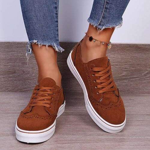 2021 Women Flats Womens Casual Lace Up Shoes Female Platform Suede Footwear Ladies Comforts Breathable Vulcanized Plus Size