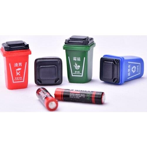 3PCS Rubbish Trash Can Waste Basket Small Doll Toy Little Model Statue Figurine Ornament Miniatures Home DIY Decor