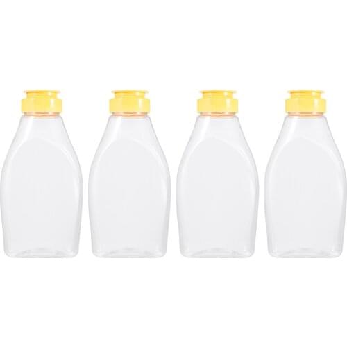 4pcs Transparent Plastic Honey Bottle Food Packaging Bottle Honey Jar With Lid Honey Bottle Jam Container for Home 500g Capacity