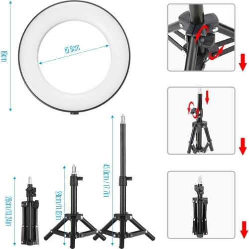 6 Inch Desktop Mini LED Ring Light 3000-6000K 3 Light Modes with Wireless Remote Control Tripod Stand 3 Cell Phone Holder Camera