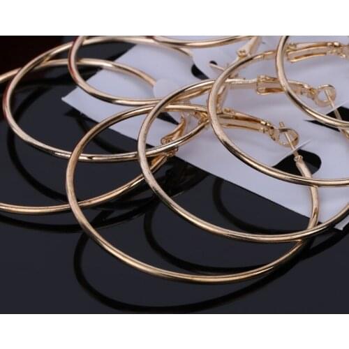 6Pairs/set Vintage Dangle Ring Big Circle Hoop Earrings Women Steampunk Ear Clip R7RF