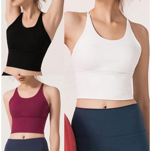 70% Hot Sell Women Vest Solid Color Nylon Sleeveless Hollow Back Cross Straps Slim Tanks Top Cropped Camisole for Sports