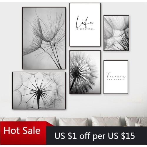 Abstract Dandelion Art Canvas Painting Poster Modern Black White Life Quote Art Print Picture Living Room Decor Wall Decor Wallp