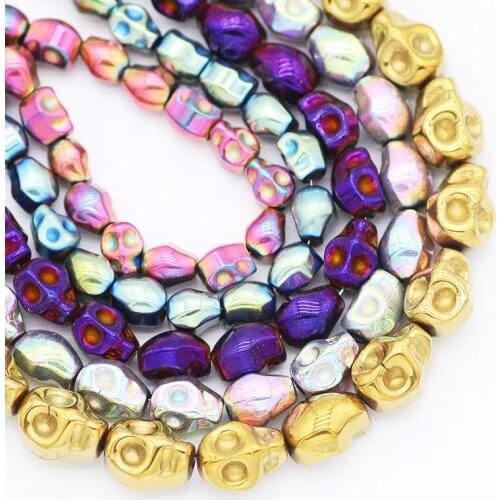 Natural Stone Skull Head Hematite Beads Blue,Gold,Red Spacer Loose Beads For Jewelry Making Diy Bracelets Accessories 6/8/10MM
