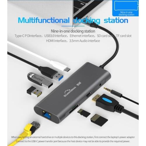 Blueendless Type-c Hub 9-in-1 Docking Station HDMI Ethernet Port PD Adapter for MacBook Pro/Air/Huawei Mate