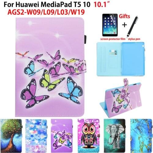 Case For Huawei MediaPad T5 10 Cases AGS2-W09 AGS2-L09 AGS2-L03 AGS2-W19 10.1" Cover Funda Fashion Painted Stand Shell +gift