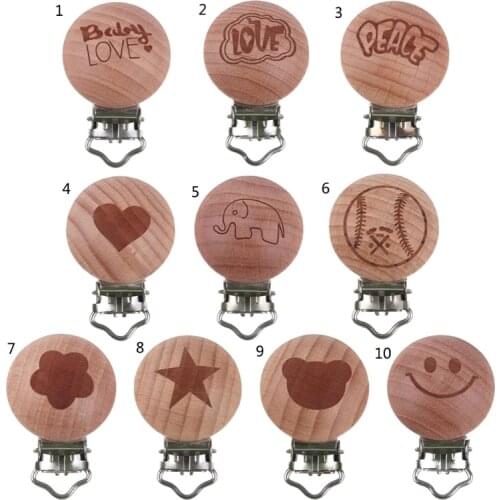 Wooden Beech Pacifier Clips Baby Infants Soother Teether Safety Clasp Holder DIY Dummy Nipple Chain Accessories