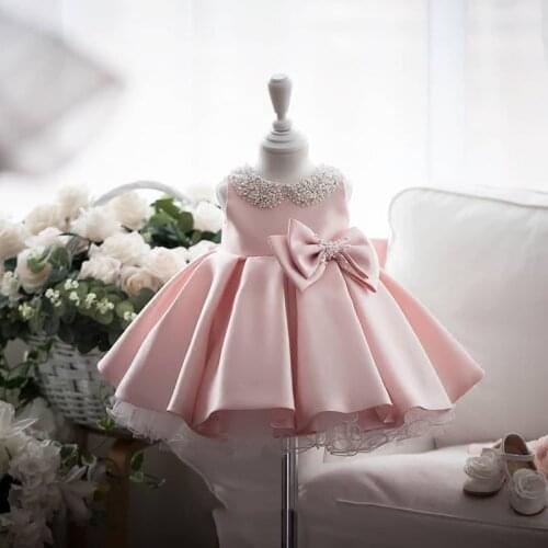 Childrens Princess bun dress dinner party evening dress girl birthday party dress New Beaded Bow Flower Dresses For Wedding