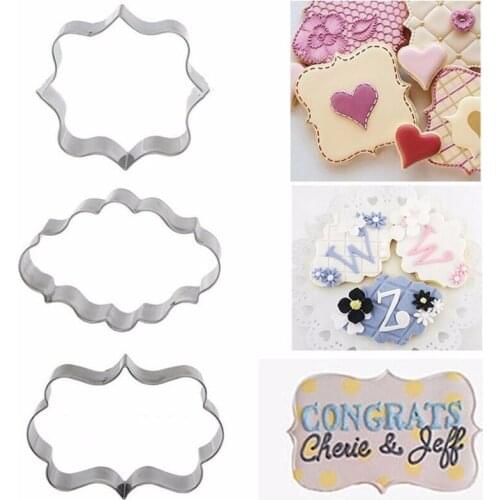 Sugar biscuit mold 3Pcs Plaque Cutter Cookies Frame DIY Cake Oval Square Rectangle Fancy Stainless Cookie Mold sugarcraft Molds