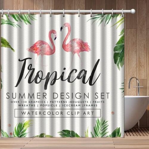Ins Elegant Cute Flamingo 3D Print Shower Curtain Bathroom Set With Waterproof Hook Bath Curtains Cartoon Kids African Funny