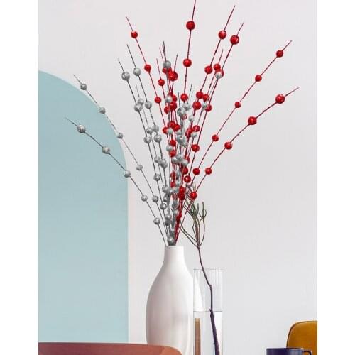 Artificial Glitter Berry Stem Ornaments Decorative Bead Sticks Glittery Twigs Branches for Tree Small Vase Holiday Wedding Party
