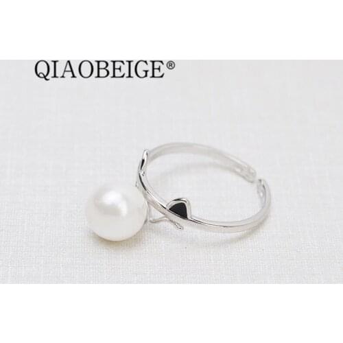 QIAOBEIGE DIY Jewelry making Rings 925 Silver cute frog shaped Ring pearl Jewelry Unique Design for Womens Best Gift new