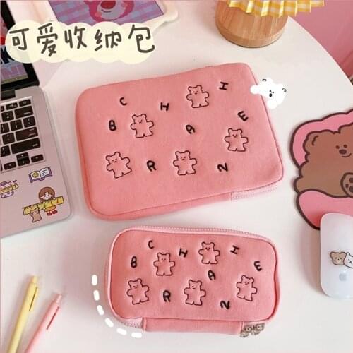 Korea Fashion Sleeve Case For Ipad Pouch Cute Plush Bear Animal Coin Purse Zipper Money Wallet Kids Birthday Gift