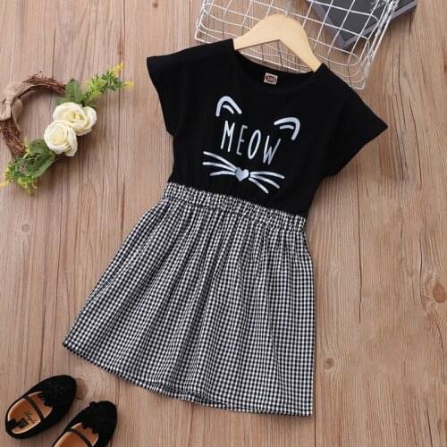 Girls Clothes Summer Cotton Lovely Cat Patchwork Sleeveless Girls Dresses Comfortable Plaid Fashion Kids Dresses for Girls 0-6Y