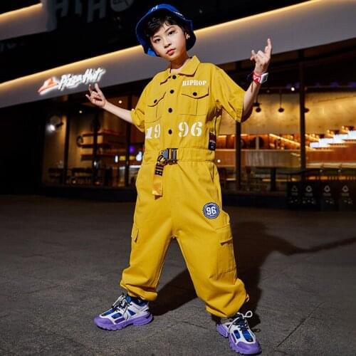 Fashion Street Wear For Boys One-Piece Garment Short Sleeve Hip Hop Clothing Child Performance Costume Modern Stage Outfits 3912