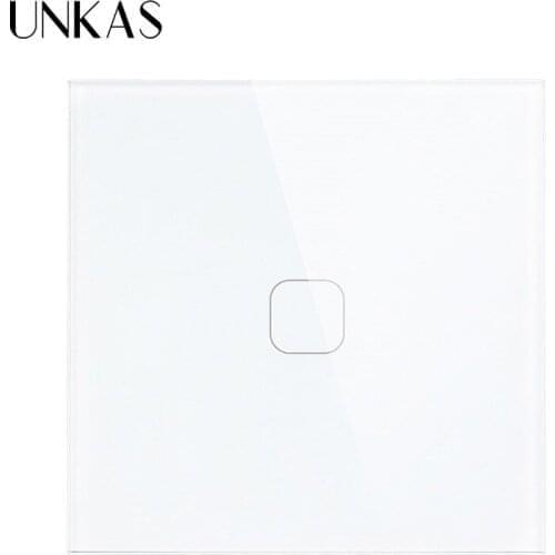 UNKAS 1 Gang 1 Way Light Wall Touch Screen, EU/UK standard Wall Switch Crystal Glass Panel Touch Switch,Olny Touch Function