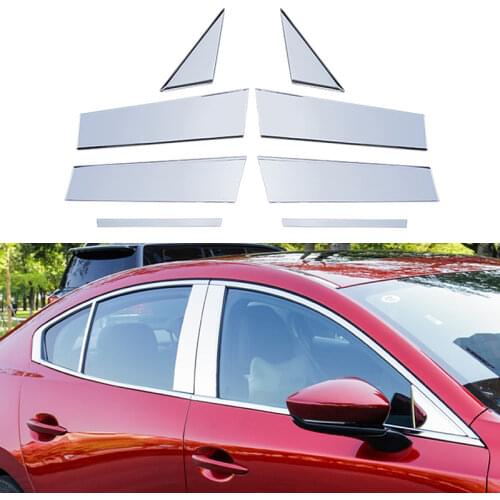 Stainless Steel Car Mirror Effect Window Pillar Post Cover Strip Trim Moulding Sticker For Mazda 3 Alexa 2019 2020 Accessories