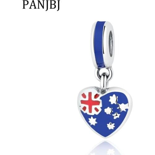 New 100% 925 Sterling Silver Beads Charm Australian Flag Heart Pendant Enamel Charms Fit Bracelets Women Diy Jewelry