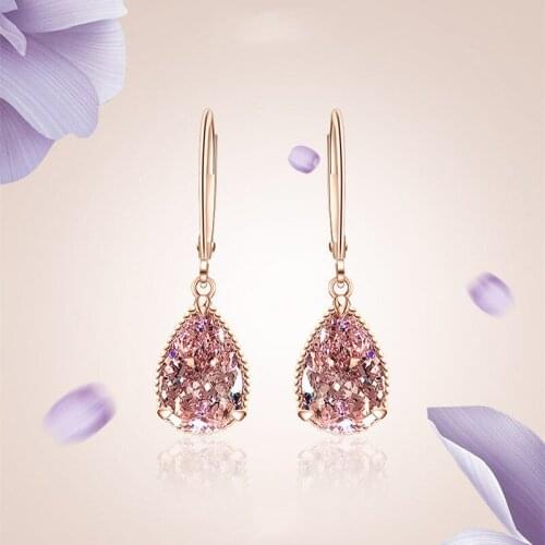 New Female Models Pink Earrings Rose Gold Plated AAAA Zircon Earrings Colored Gemstone Earrings Jewelry