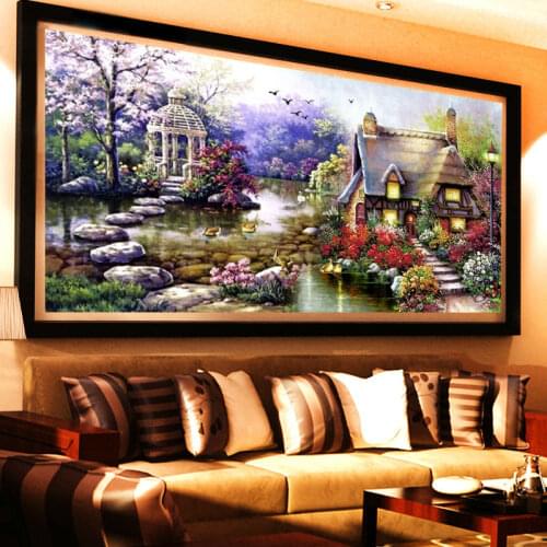 New Garden 5D Diy Diamond Painting Cross Stitch Lake House Scenery Diamond embroidery Crystal Round Rhinestone Mosaic Picture